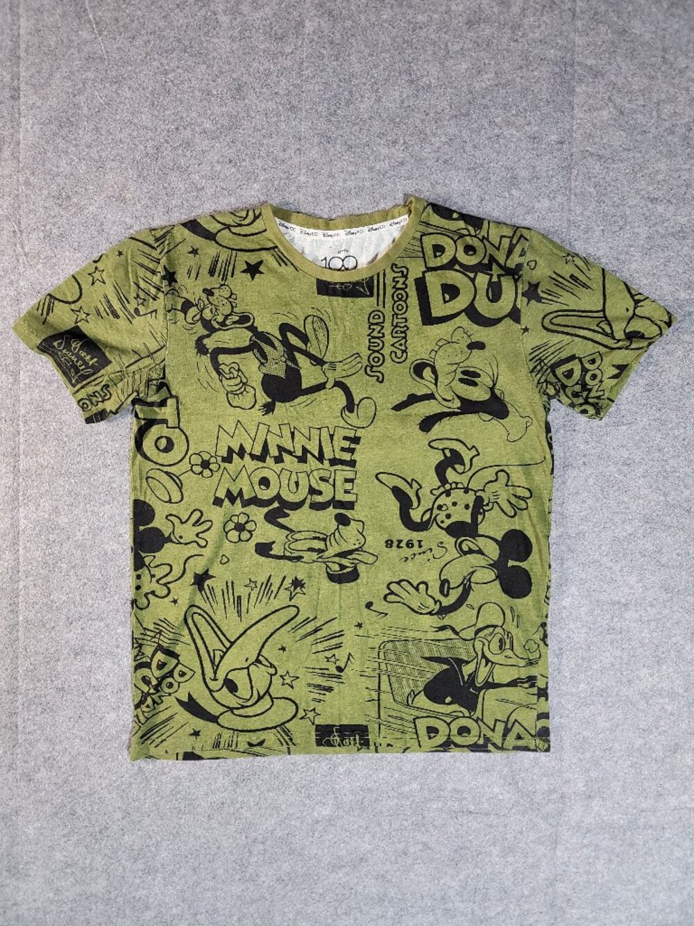 Disney 100 Anniversary All Over Print Graphic T-Shirt Green Mens/Unisex Small